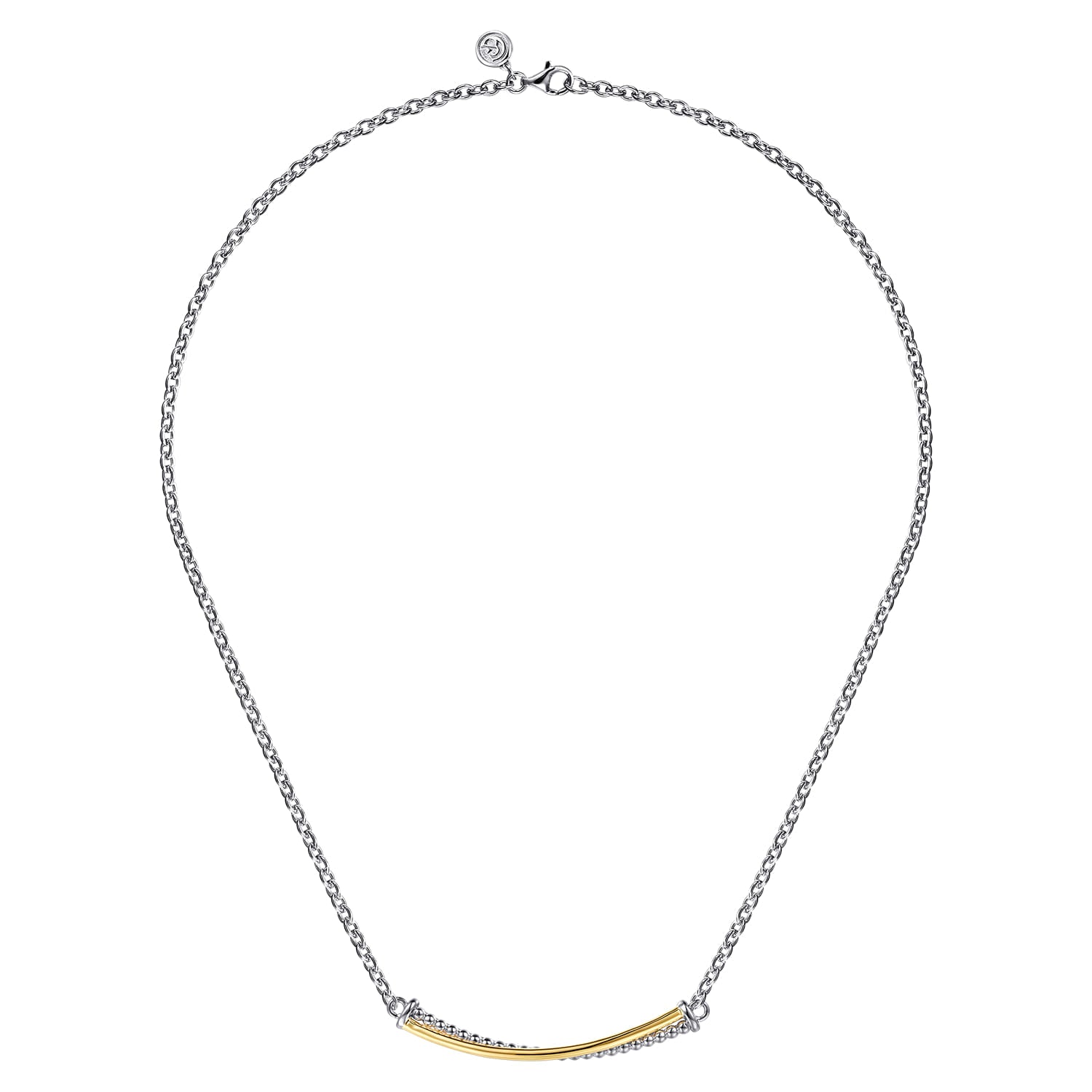 Yellow Gold and 925 Sterling Silver Bujukan Criss Cross Bar Necklace