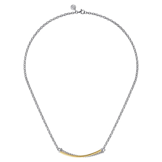 Yellow Gold and 925 Sterling Silver Bujukan Criss Cross Bar Necklace