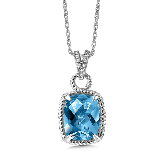 Blue Topaz and Diamond Pendant in 14k White gold - Warwick Jewelers