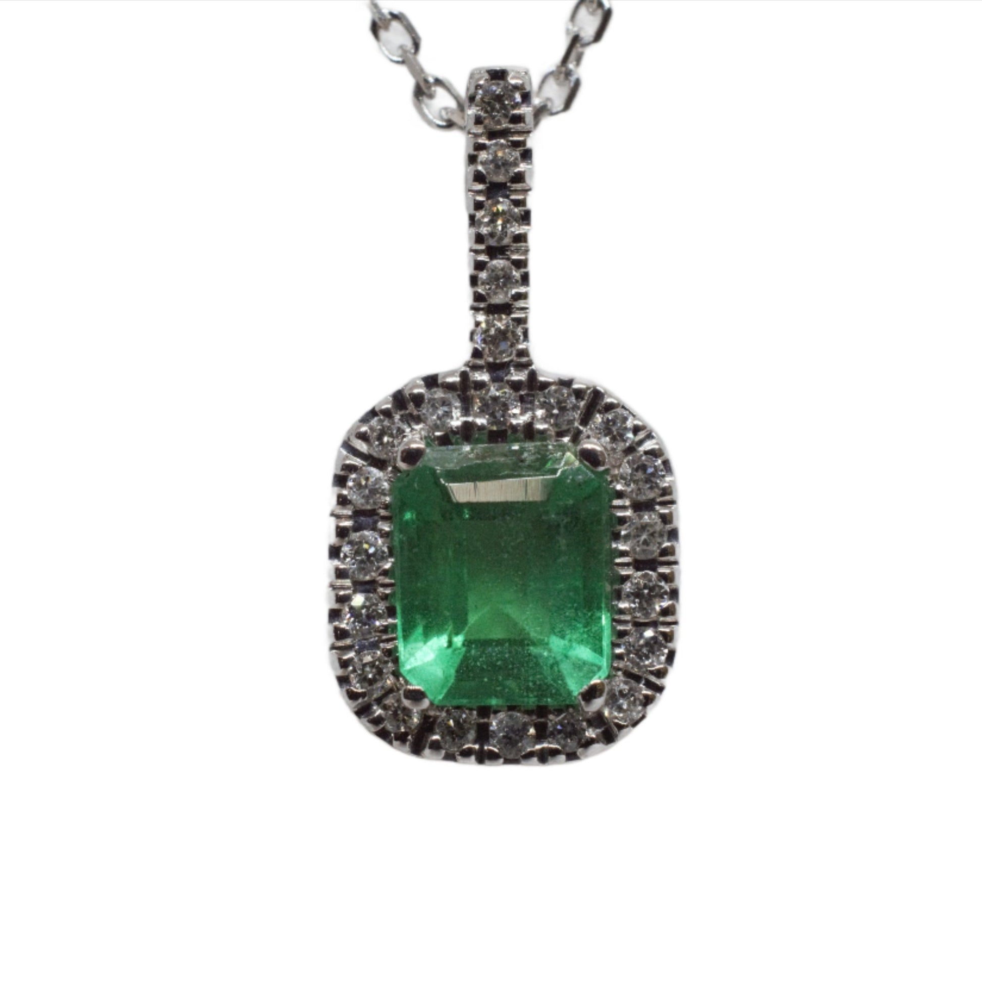 Classic 14K White Gold Emerald Pendant - Warwick Jewelers