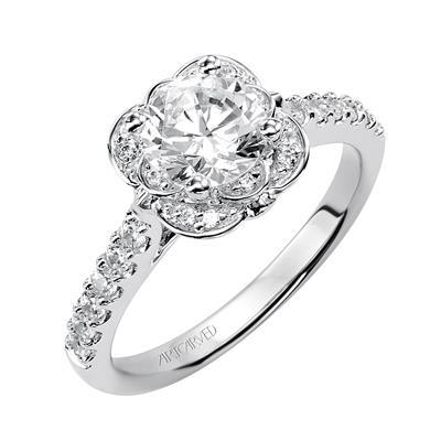 Contemporary Floral Halo Engagement Ring - Warwick Jewelers