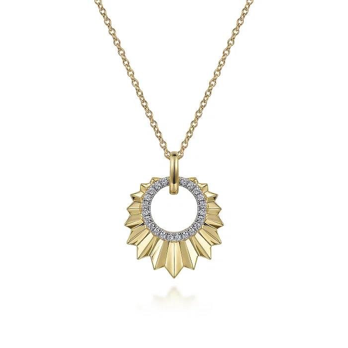 Diamond Cut - 14K Yellow Gold Diamond and Diamond Cut Texture Pendant Necklace - Warwick Jewelers