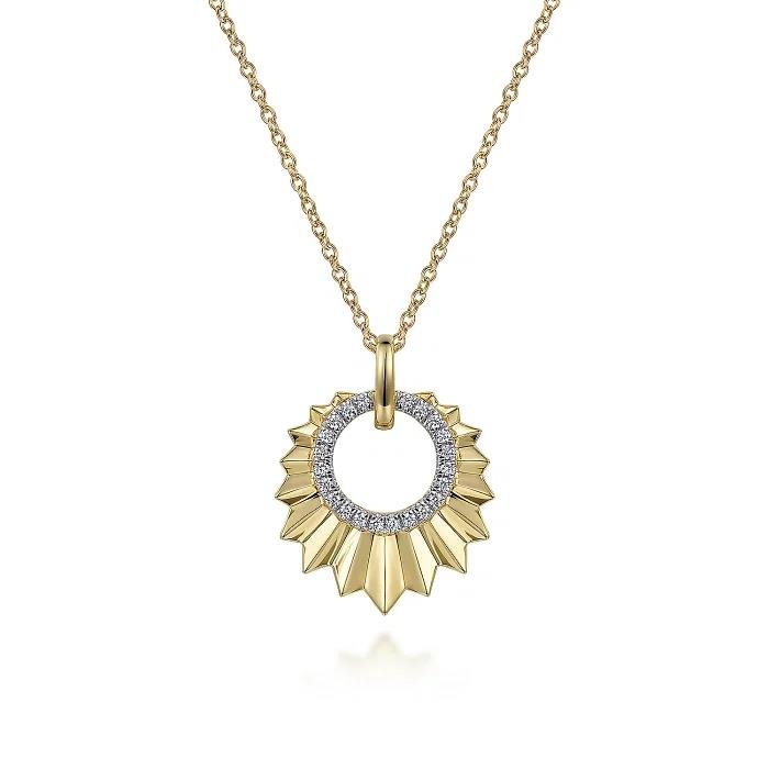 Diamond Cut - 14K Yellow Gold Diamond and Diamond Cut Texture Pendant Necklace - Warwick Jewelers