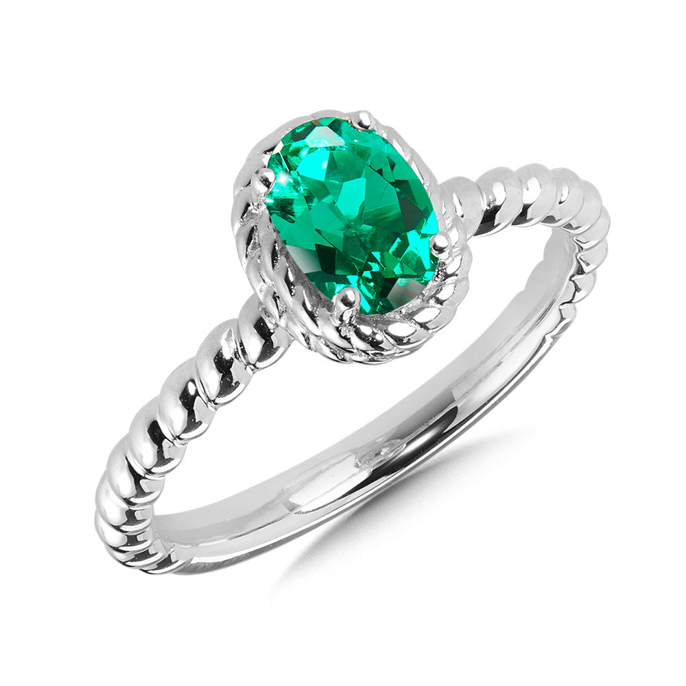 Silver Created Emerald Ring
