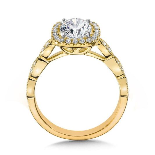 Scalloped & Milgrain-Beaded Halo Engagement Ring - Warwick Jewelers
