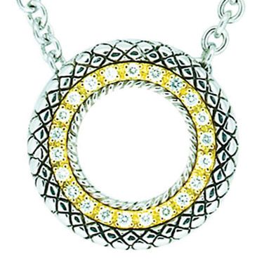 Sterling Silver and 18k Yellow Gold Diamante Round Diamond Pendant - Warwick Jewelers