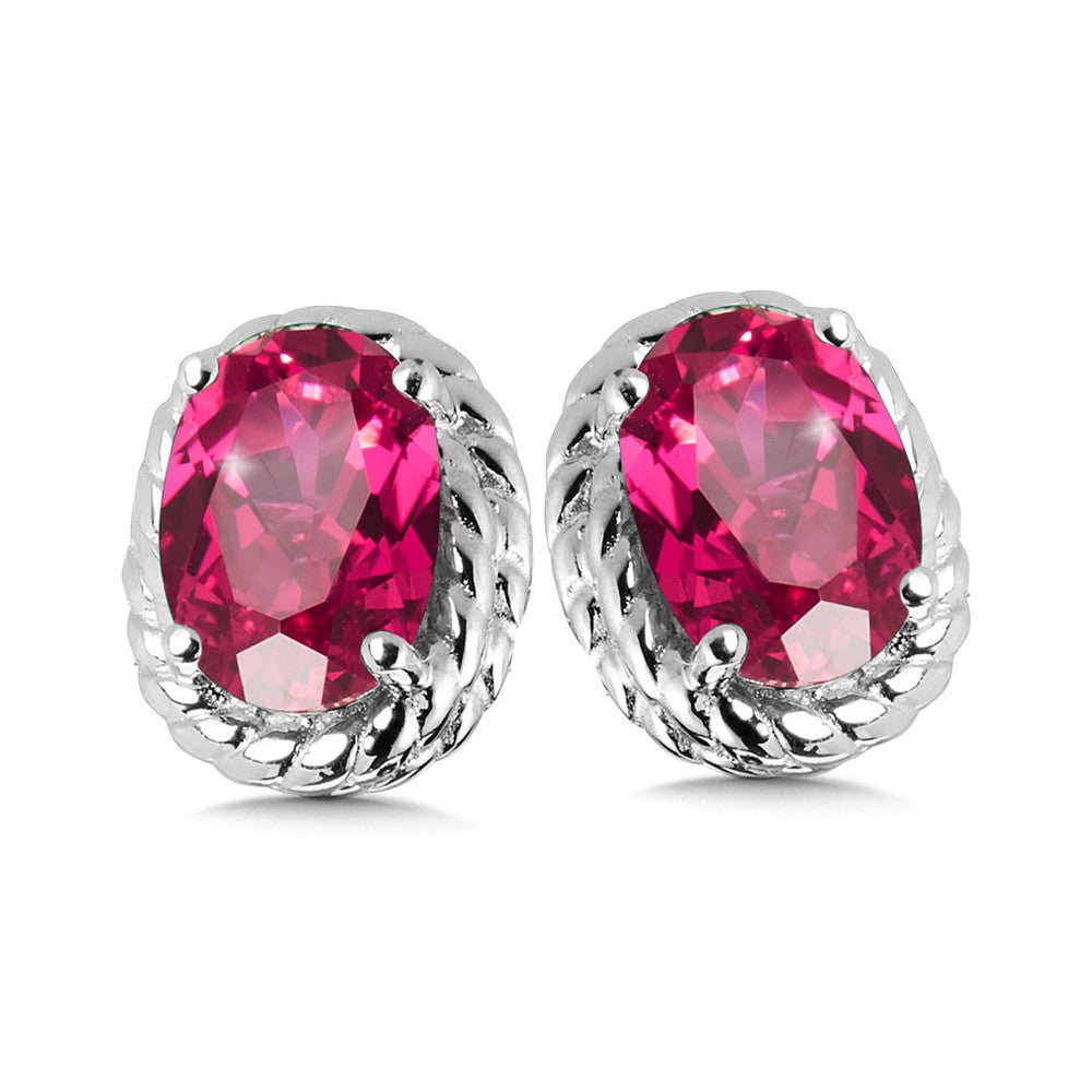 Sterling Silver Created Ruby Earrings - Warwick Jewelers