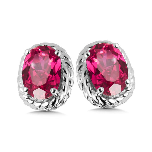 Sterling Silver Created Ruby Earrings - Warwick Jewelers