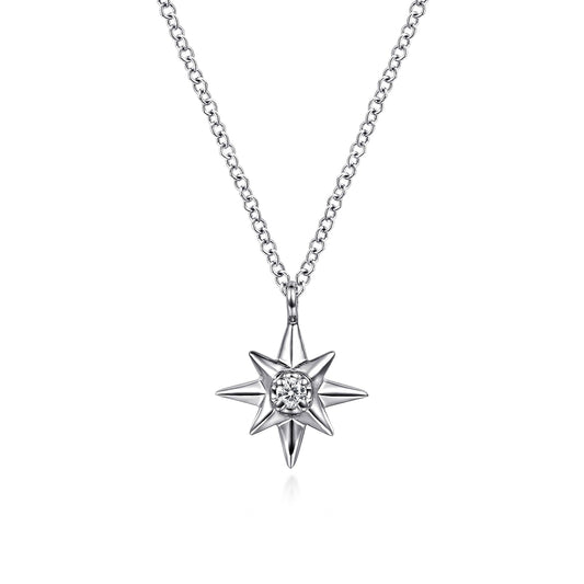 Sterling Silver Diamond Starburst Pendant Necklace - Warwick Jewelers