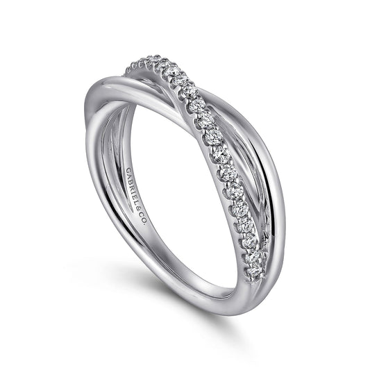 Sterling Silver White Sapphire Pave Criss Cross Ring - Warwick Jewelers