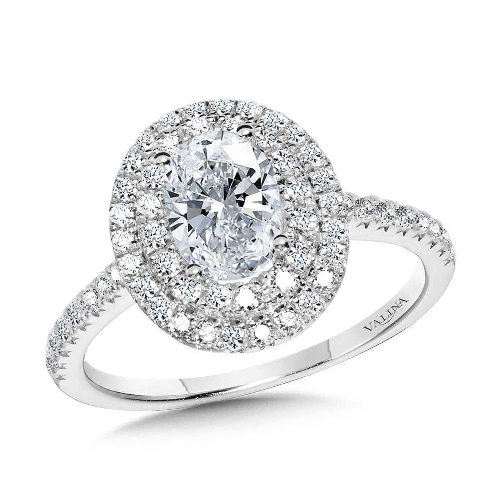Straight Oval Double-Halo Diamond Engagement Ring