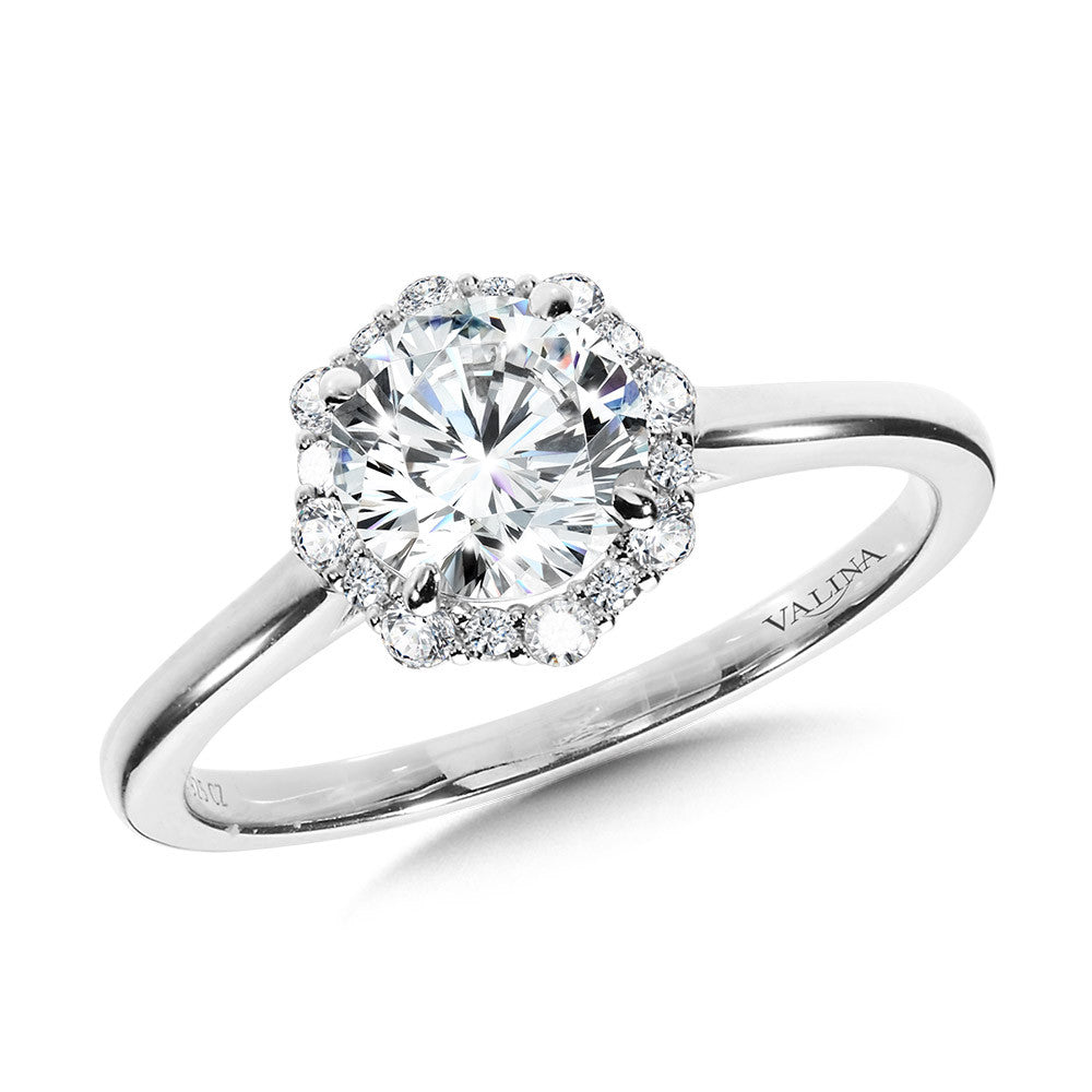 Modern Staight Halo Diamond Engagement Ring